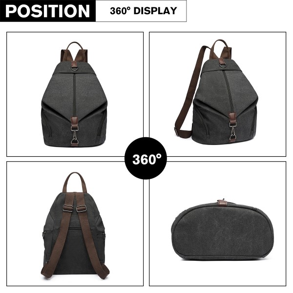 EB2044 - Kono Fashion Anti-Theft Canvas Backpack - Black